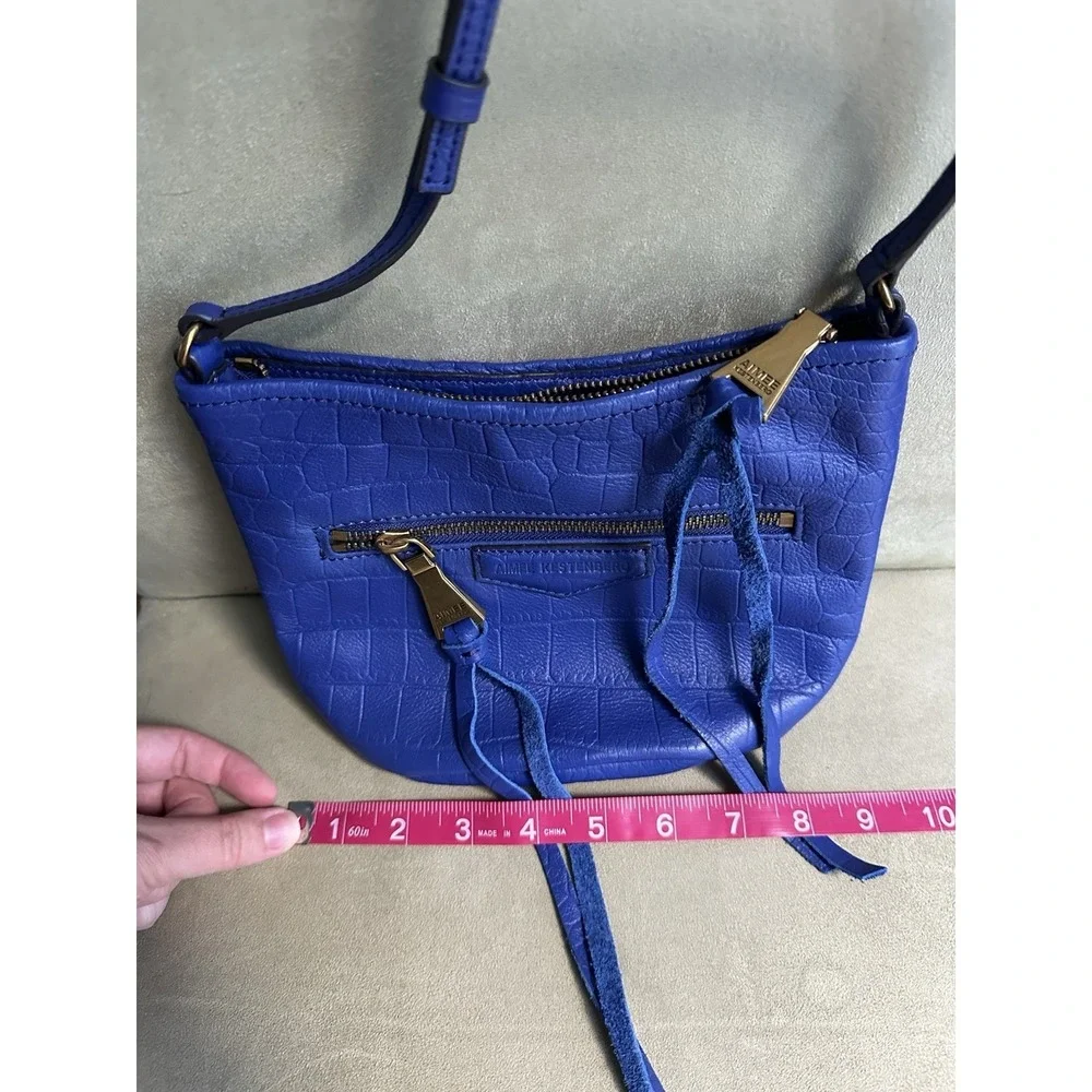 Aimee Kestenberg Leather Dark Blue Lacquered Croc/Snake Embossed Cross Body Bag
